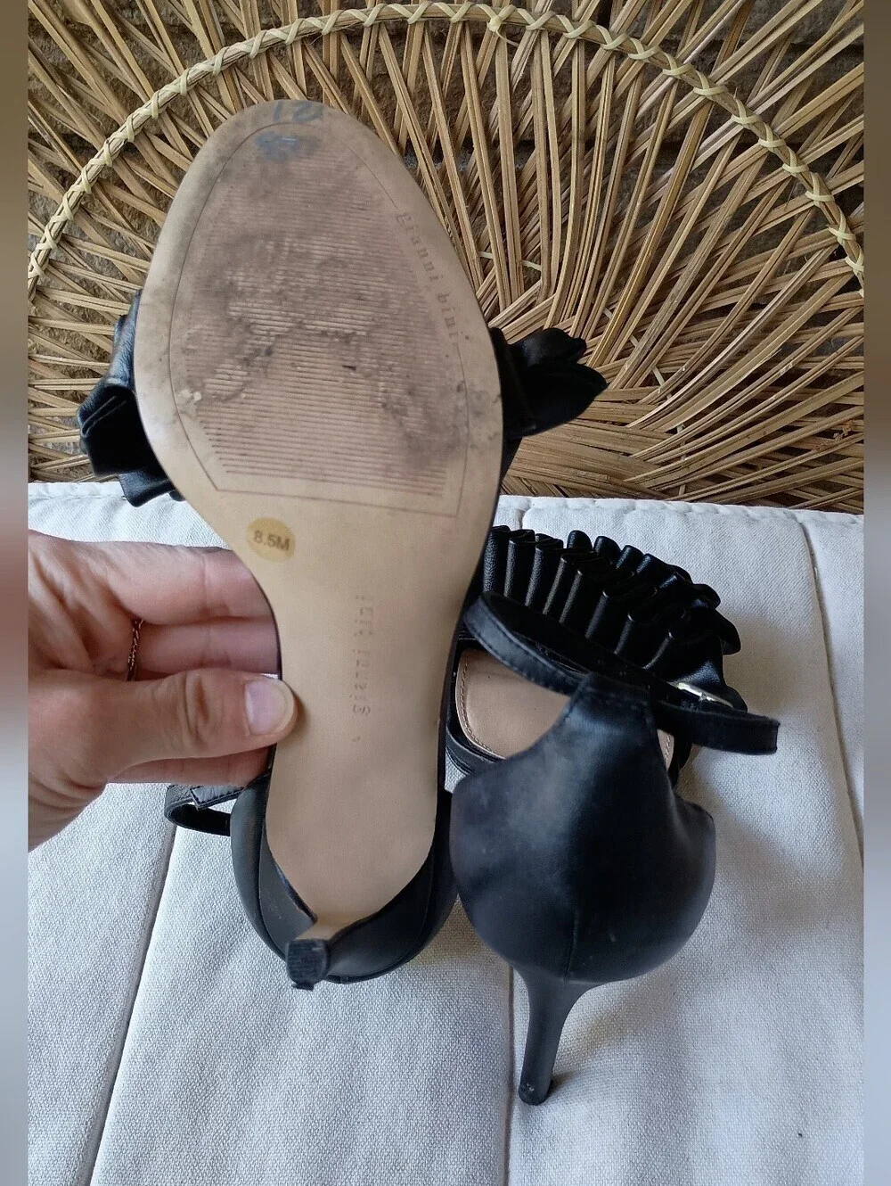 Giani bini Black Ruffle Ankle-Strap Sandals_8.5